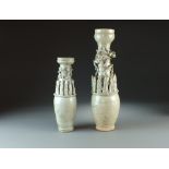 Two Chinese qingbai-type pottery vases, possibly Yuan Dynasty,