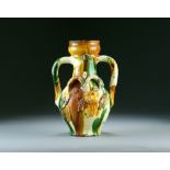 A Chinese sancai glazed pottery vessel, possibly Tang Dynasty,