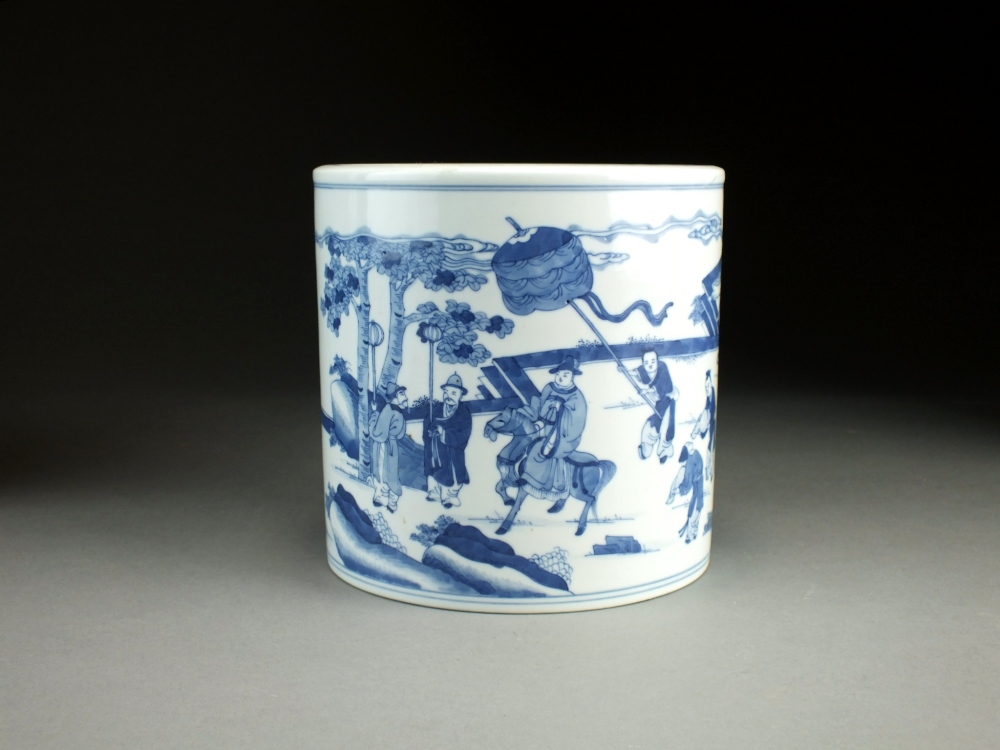 A Chinese blue and white brush pot, 20th Century,