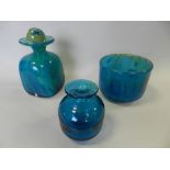 Three pieces of Mdina glass including a decanter and stopper,