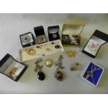 A collection of various pieces of costume jewellery to include brooches and chains etc