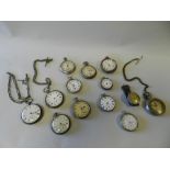 A collection of silver plated and silver open faced pocket watches