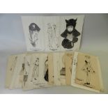 G R Gittins (British 20th century) a collection of original pen and ink studies depicting society