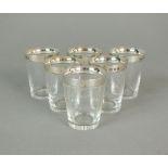 A set of six silver mounted tot glasses, John Grinsell & Sons,