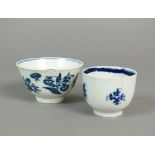 A Caughley 'Three Flowers and Butterfly' tea bowl with slightly everted rim and internal double