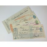 Three bank cheques; Midland bank Ltd, Lothbury E.C.