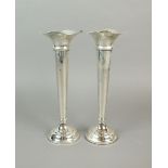 A pair of silver mounted trumpet vases, makers mark indistinct, London 1922,