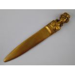 A bronze paperknife , the handle a bust of a young girl . Length 21cm.