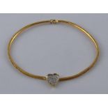 An 18 carat gold collar necklace with diamond set heart, necklace approx 34cm long,