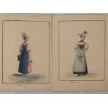 A pair of watercolours of Swiss ladies in regional dress, each signed H.K. 1825. each 12x15cm.
