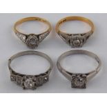 A mixed lot comprising two yellow and white metal diamond solitaire rings marked 18ct plat, 5.