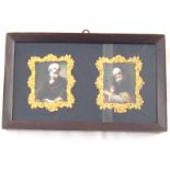 Two portrait miniatures on card of a gentleman, each in gilded carved mounts,