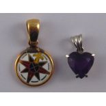 A mixed lot comprising a white metal (tests 18 carat gold) amethyst pendant, approx 1.5cm, 1.