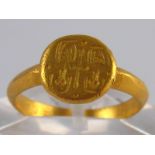 A gold Byzantine signet ring.