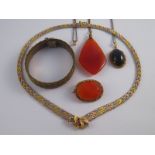 A mixed lot comprising a three colour bracelet and a similar necklace, necklace marked 925 Italy,