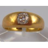 An antique 18 carat gold cushion cut diamond ring,