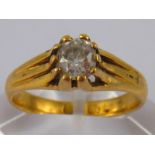 An antique 18 carat gold old cut diamond solitaire ring, hallmarked London 1896, diamond approx 5.