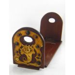 A Mahogany book slide with stud mounted brass decoration (AF). 12x32cm. closed.