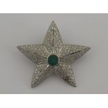 A pave set diamond and emerald starfish brooch with pendant fitting, emerald approx 5mm diameter,