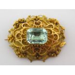 A fine antique Victorian 15 carat gold aquamarine brooch, aquamarine approx 12.5 x 9.