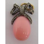 A fine non-nacreous pink pearl and diamond Russian pendant, circa 1910,