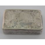 A Russian silver snuff box with engraved urban views, Moscow 1857, no maker's mark. 8x5 x2cm. wt.