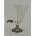 A continental German 800 assay silver mounted glass cornucopia vase,