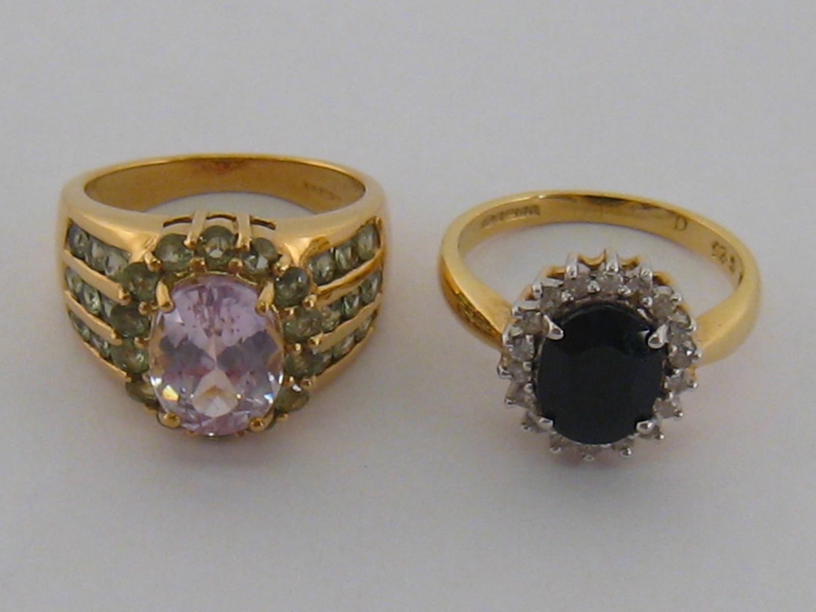 Two 18 carat gold gem set rings, both fully hallmarked, finger size M/N, 13.