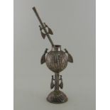 A South American white metal mate tea vase and silver straw en suite,