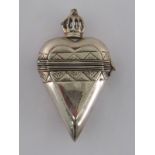 A Scandinavian silver plated heart shaped hovedvandsaeg, or marriage box with suspensory loop. 6.