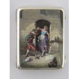 A French silver and enamel cigarette case, with French marks to outer rim,