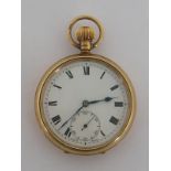 A 9 carat gold open faced pocket watch, the four piece case fully hallmarked Birmingham 1934,
