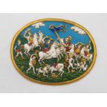 A Continental gold and enamel oval plaque in the Renaissance manner, probably 19th century,