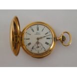 A fine early 20th century 14 carat gold full hunter quarter repeating pocket watch by Borel,