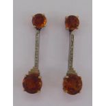 A pair of Art Deco citrine and diamond earrings,