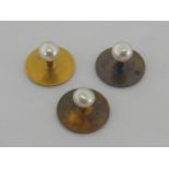 A set of three 19th century Russian gold and pearl dress studs, workmaster VF (cyrillic),