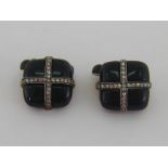 A pair of French jet and diamond cuff links,