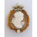 A late 19th century Russian gold, diamond and shell cameo brooch, Faberge workmaster’s mark for