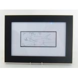 Damien Hurst. A framed and glazed drawing by Damien Hurst in black ink on paper of a shark, sketched