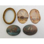 China Trade interest. A pair of early 19th. century oil on panel oval paintings of Chinese vessels