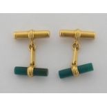 A pair of Italian 18 carat gold and green hardstone cufflinks, the cylindrical bar links 17.5mm