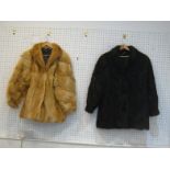 A large half-length racoon fur coat, with patterned brown satin lining, label removed, hook