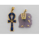 An Egyptian gold and lapis Ankh pendant, with Egyptian standard marks, 3.4cm long, 4gms; together