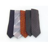 Salvatore Ferragamo & Giorgio Armani:- Five gentlemen’s silk ties, three Armani and two Ferragamo