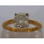 A single stone diamond ring, the claw set brilliant 1.13 carat, to a yellow gold shank stamped ‘