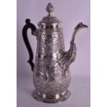 A FINE GEORGE III EMBOSSED SILVER COFFEE POT exceptionally well decorated (possibly in the Victorian