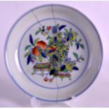 A 19TH CENTURY CHINESE DOUCAI PORCELAIN DISH bearing Kangxi marks to base, enamelled with fruits and