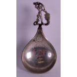 A 19TH CENTURY CONTINENTAL SILVER SPOON the top formed as a male holding a shield. 50 grams. 4.75ins