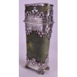 A SUPERB VICTORIAN SILVER AND SHAGREEN SCENT BOTTLE HOLDER the silver work formed with as