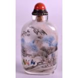 A LATE 19TH CENTURY INSIDE PAINTED GLASS SNUFF BOTTLE C1895 painted with landscapes and scholars,